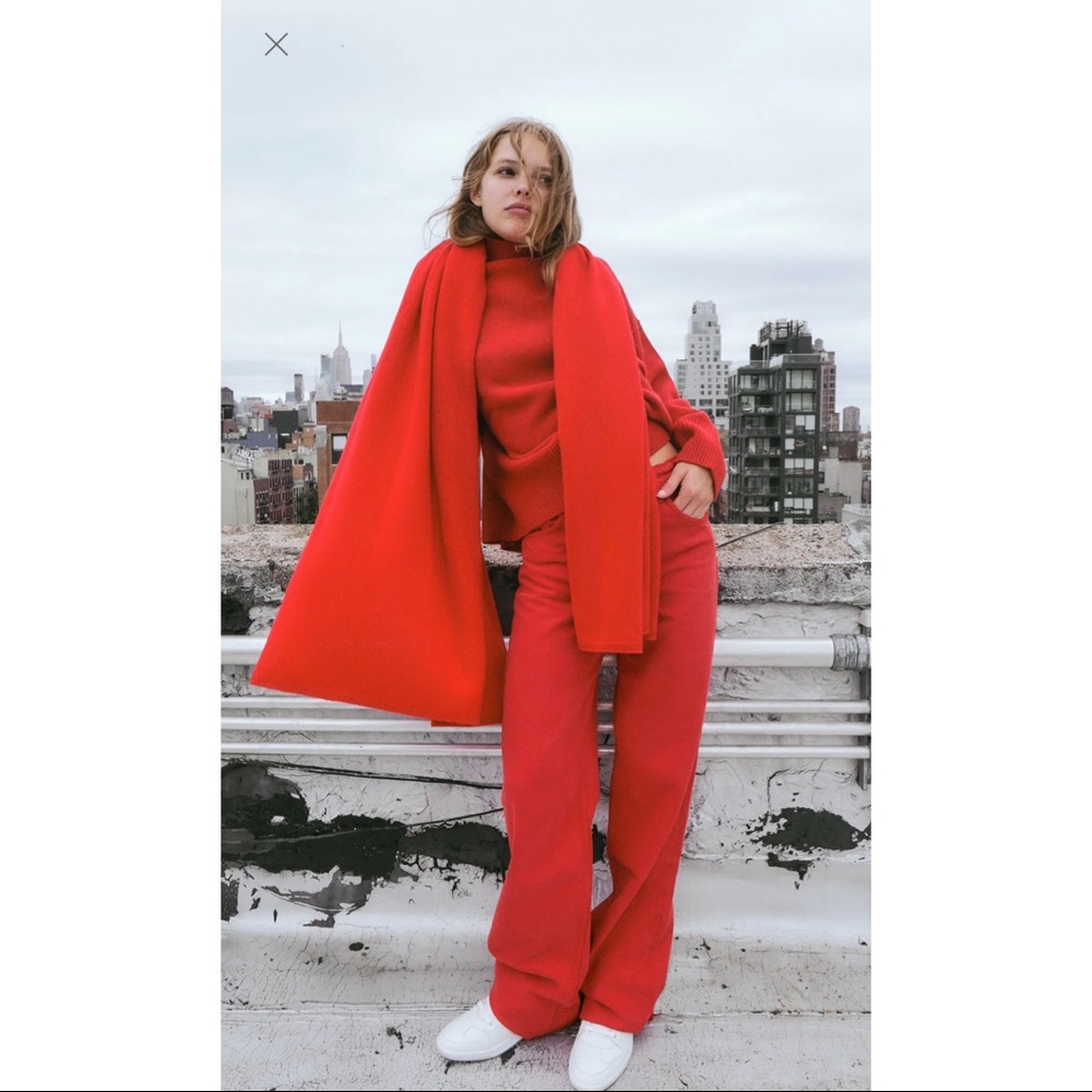 Red Zara High Waist Wide Leg Jeans